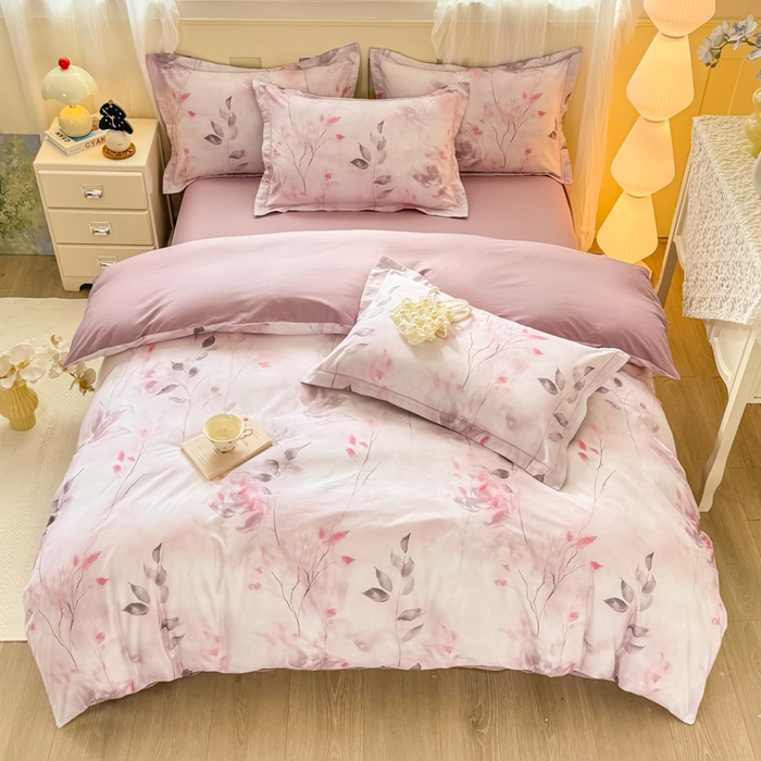 91家纺网 家纺一手货源 找家纺 红日子纺织品 2025新款全棉纯棉数码印花四件套 浓情蜜意-粉