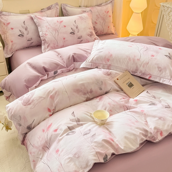 91家纺网 家纺一手货源 找家纺 红日子纺织品 2025新款全棉纯棉数码印花四件套 浓情蜜意-粉