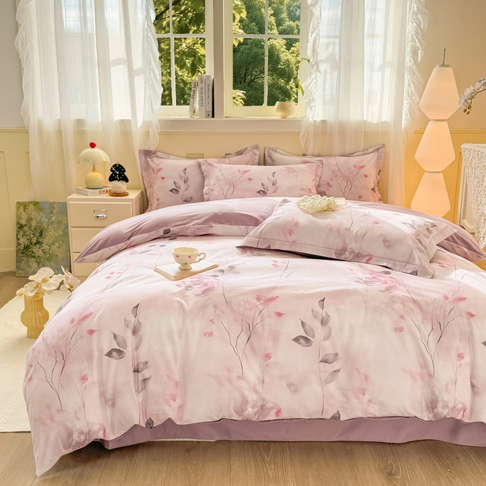 91家纺网 家纺一手货源 找家纺 红日子纺织品 2025新款全棉纯棉数码印花四件套 浓情蜜意-粉