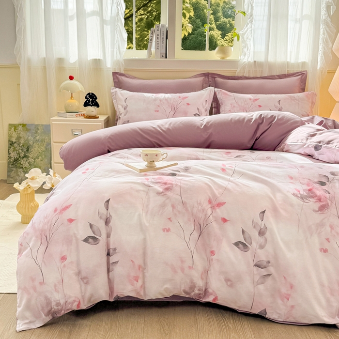 91家纺网 家纺一手货源 找家纺 红日子纺织品 2025新款全棉纯棉数码印花四件套 浓情蜜意-粉