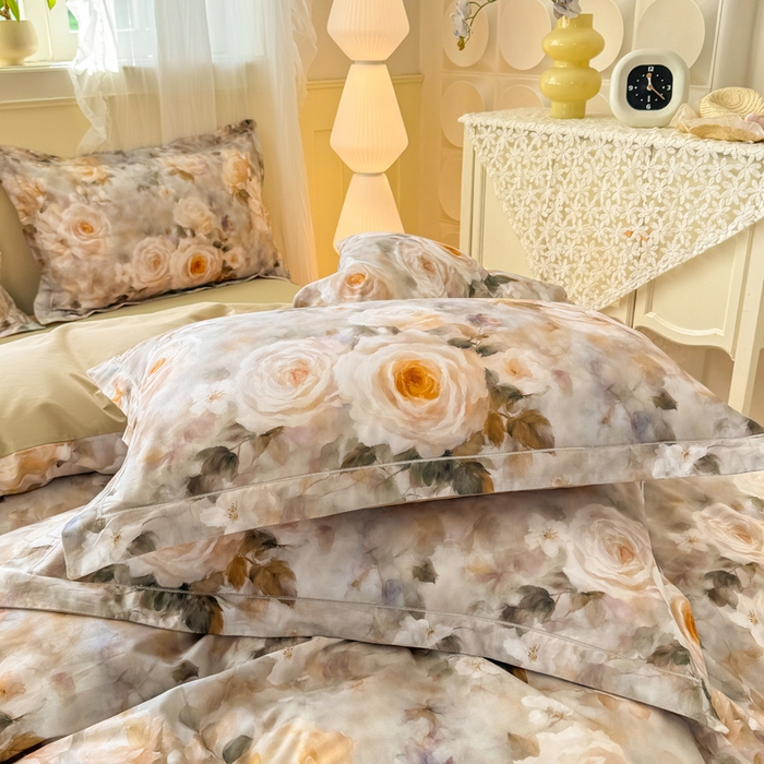 91家纺网 家纺一手货源 找家纺 红日子纺织品 2025新款全棉纯棉数码印花四件套 翩翩花语-绿