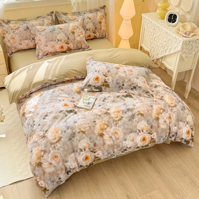 91家纺网 家纺一手货源 找家纺 红日子纺织品 2025新款全棉纯棉数码印花四件套 翩翩花语-绿