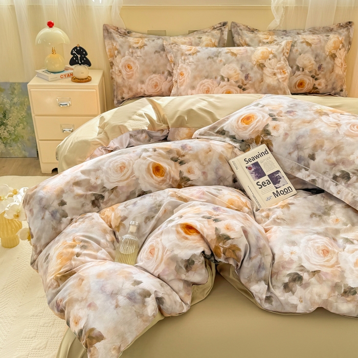 91家纺网 家纺一手货源 找家纺 红日子纺织品 2025新款全棉纯棉数码印花四件套 翩翩花语-绿