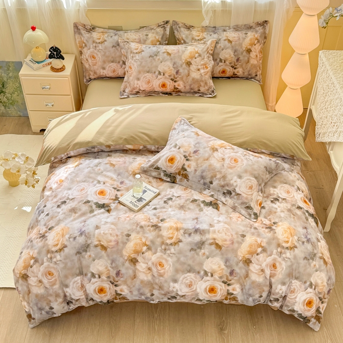 91家纺网 家纺一手货源 找家纺 红日子纺织品 2025新款全棉纯棉数码印花四件套 翩翩花语-绿