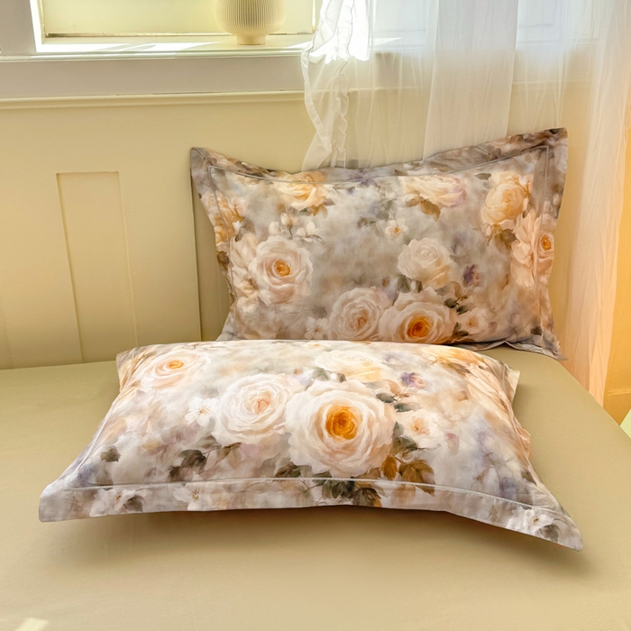 91家纺网 家纺一手货源 找家纺 红日子纺织品 2025新款全棉纯棉数码印花四件套 翩翩花语-绿