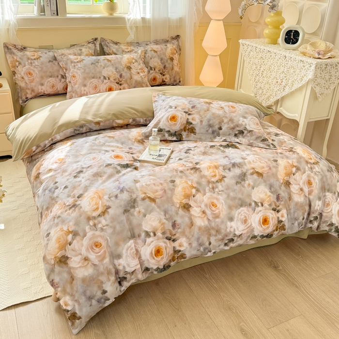 91家纺网 家纺一手货源 找家纺 红日子纺织品 2025新款全棉纯棉数码印花四件套 翩翩花语-绿