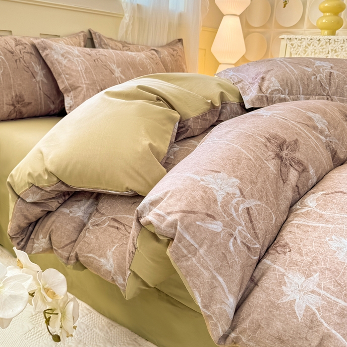 红日子纺织品 2025新款全棉纯棉数码印花四件套 秋日盛情-黄