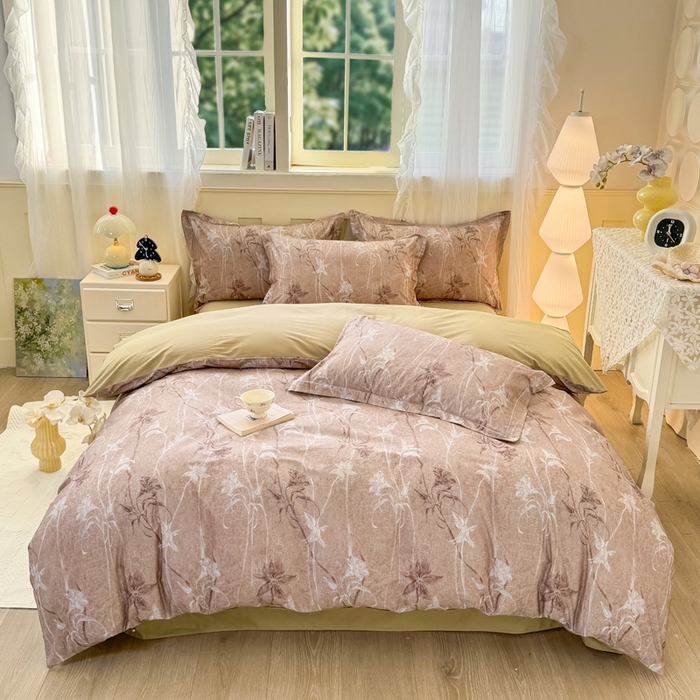 91家纺网 家纺一手货源 找家纺 红日子纺织品 2025新款全棉纯棉数码印花四件套 秋日盛情-黄