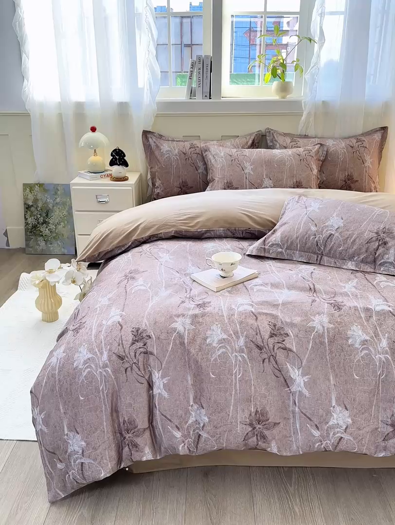 91家纺网 家纺一手货源 找家纺 红日子纺织品 2025新款全棉纯棉数码印花四件套 秋日盛情-黄