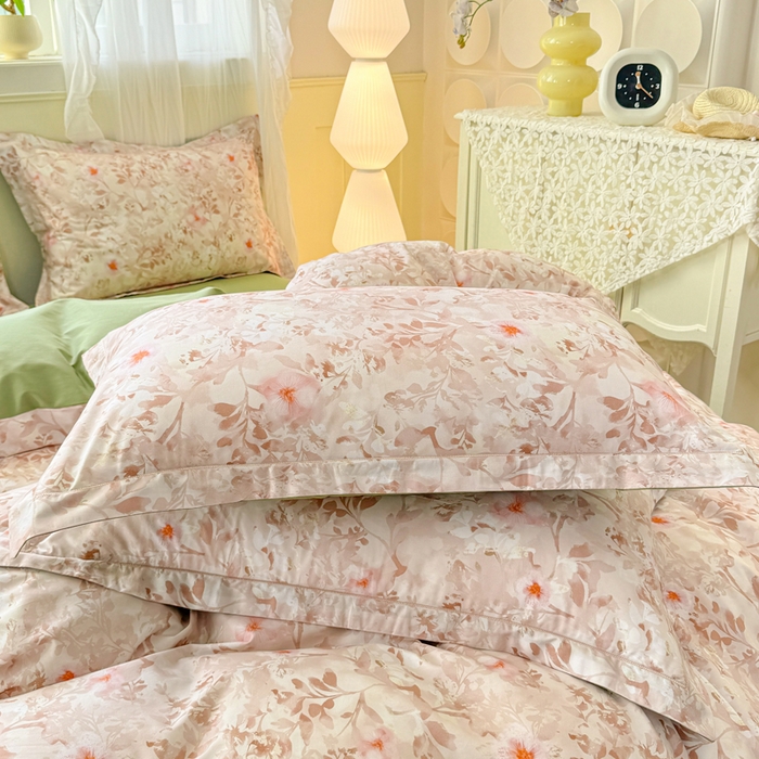 91家纺网 家纺一手货源 找家纺 红日子纺织品 2025新款全棉纯棉数码印花四件套 日落花雨-灰