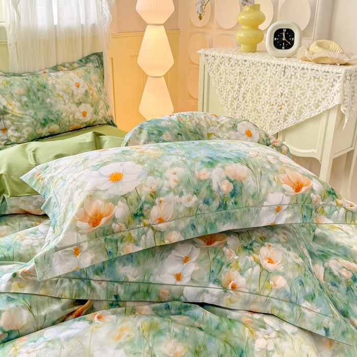 91家纺网 家纺一手货源 找家纺 红日子纺织品 2025新款全棉纯棉数码印花四件套 如若梦境-绿