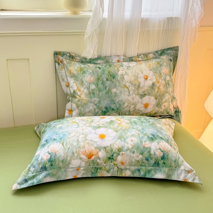 91家纺网 家纺一手货源 找家纺 红日子纺织品 2025新款全棉纯棉数码印花四件套 如若梦境-绿