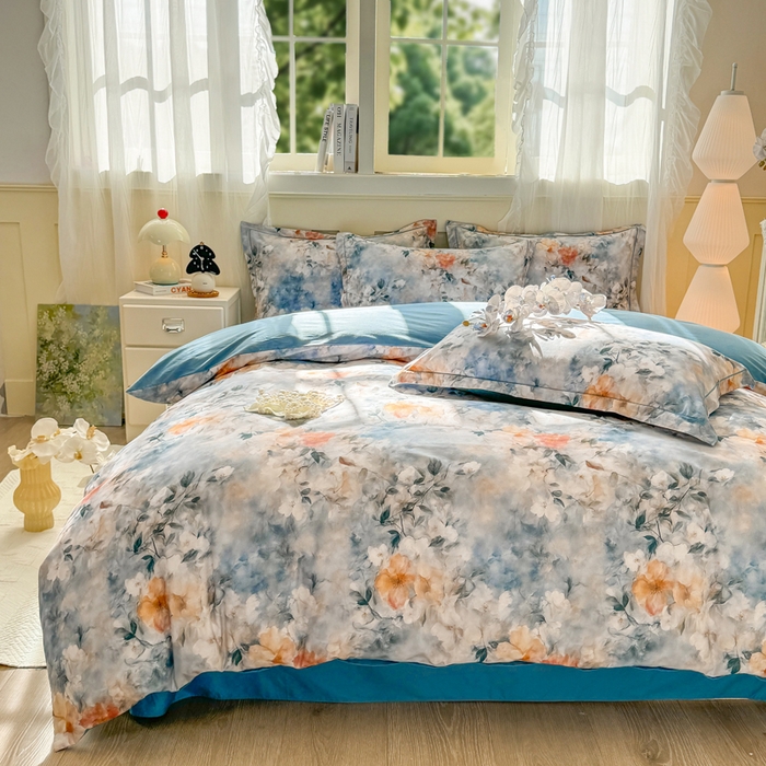 91家纺网 家纺一手货源 找家纺 红日子纺织品 2025新款全棉纯棉数码印花四件套 诗丹娜-深蓝