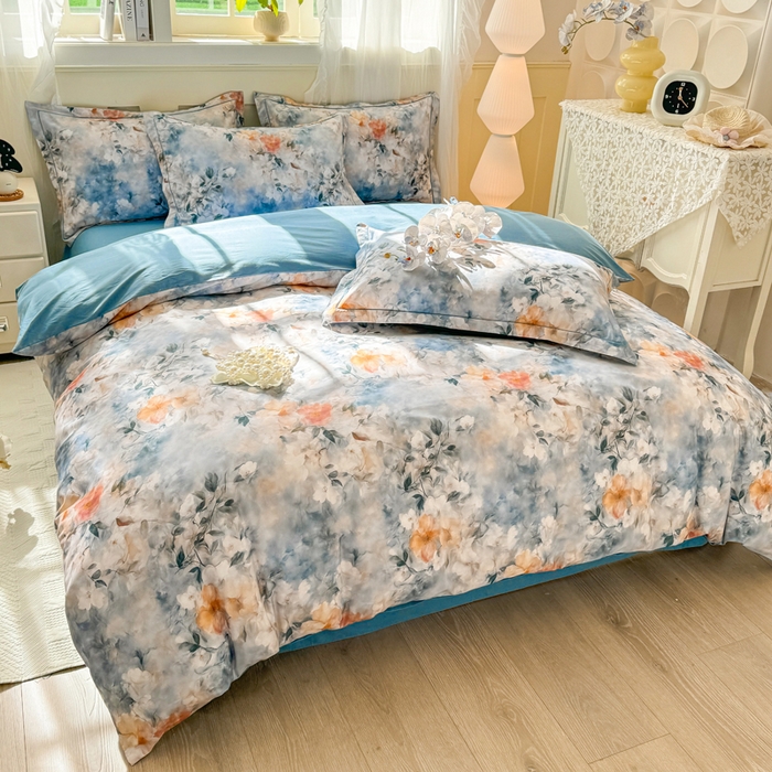 91家纺网 家纺一手货源 找家纺 红日子纺织品 2025新款全棉纯棉数码印花四件套 诗丹娜-深蓝