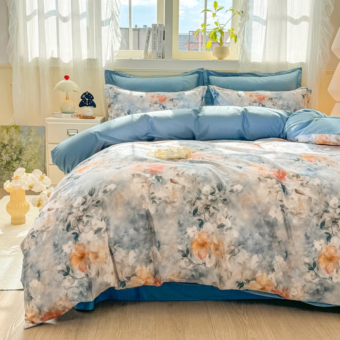 91家纺网 家纺一手货源 找家纺 红日子纺织品 2025新款全棉纯棉数码印花四件套 诗丹娜-深蓝