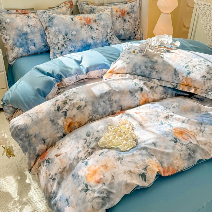 91家纺网 家纺一手货源 找家纺 红日子纺织品 2025新款全棉纯棉数码印花四件套 诗丹娜-深蓝