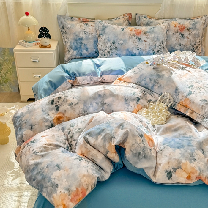 91家纺网 家纺一手货源 找家纺 红日子纺织品 2025新款全棉纯棉数码印花四件套 诗丹娜-深蓝