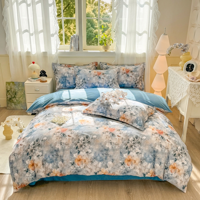 91家纺网 家纺一手货源 找家纺 红日子纺织品 2025新款全棉纯棉数码印花四件套 诗丹娜-深蓝