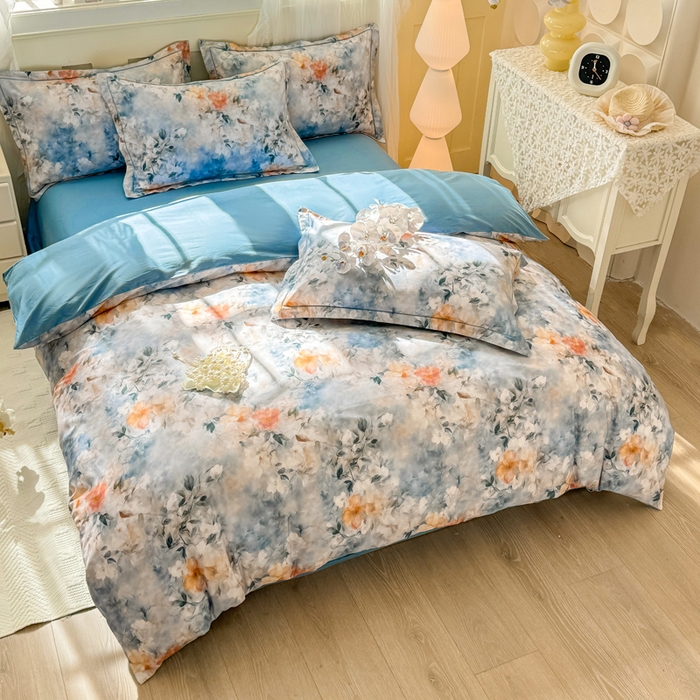 91家纺网 家纺一手货源 找家纺 红日子纺织品 2025新款全棉纯棉数码印花四件套 诗丹娜-深蓝