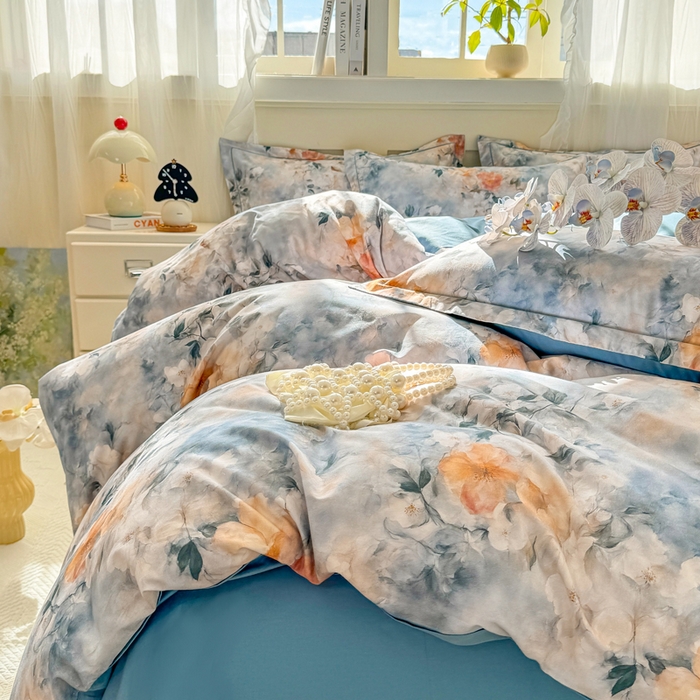 91家纺网 家纺一手货源 找家纺 红日子纺织品 2025新款全棉纯棉数码印花四件套 诗丹娜-深蓝