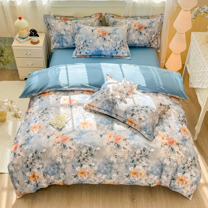 91家纺网 家纺一手货源 找家纺 红日子纺织品 2025新款全棉纯棉数码印花四件套 诗丹娜-深蓝