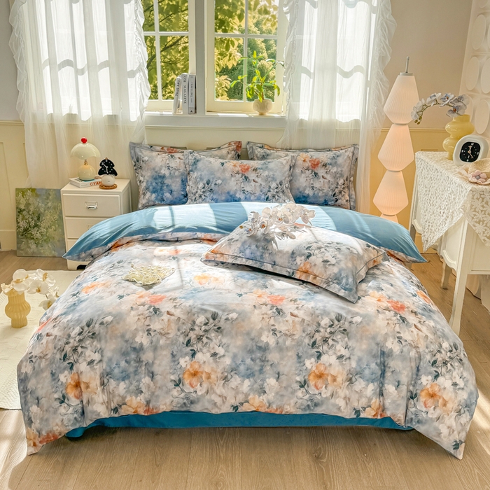 91家纺网 家纺一手货源 找家纺 红日子纺织品 2025新款全棉纯棉数码印花四件套 诗丹娜-深蓝