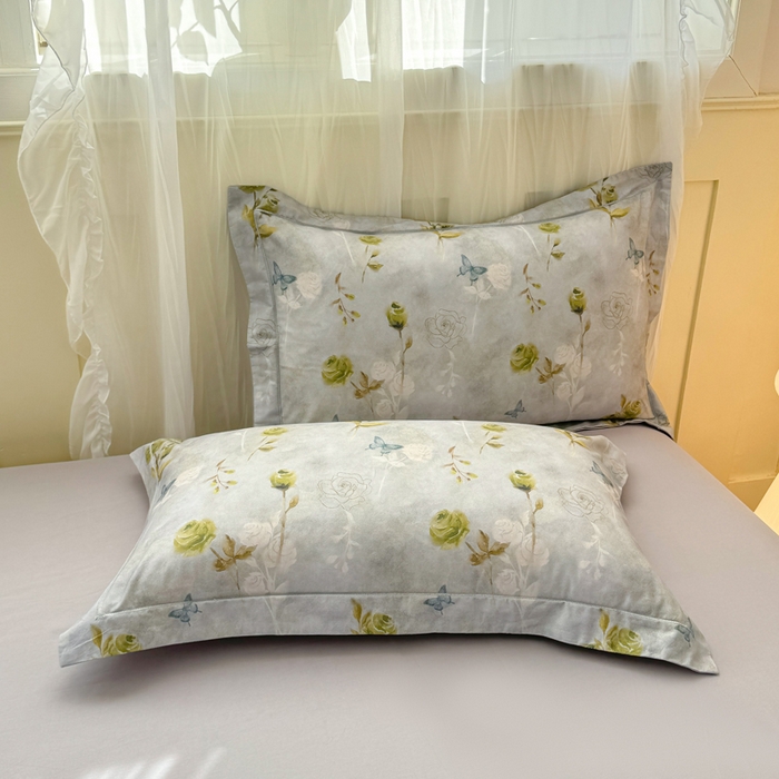 91家纺网 家纺一手货源 找家纺 红日子纺织品 2025新款全棉纯棉数码印花四件套 秀雅佳人-灰