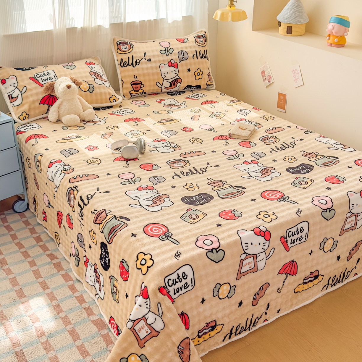 91家纺网 家纺一手货源 找家纺 丝芙妮家居（原乐视家纺） 2025新款A类牛奶泡泡绒印花单品床单 可爱颂