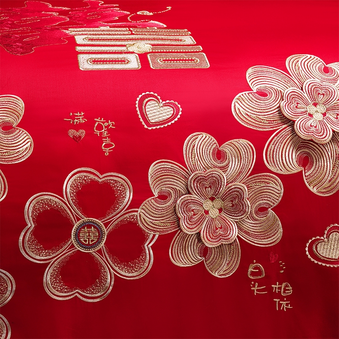 91家纺网 家纺一手货源 找家纺 用心 2025新款婚庆全棉刺绣四件套多件套系列花开浪漫金