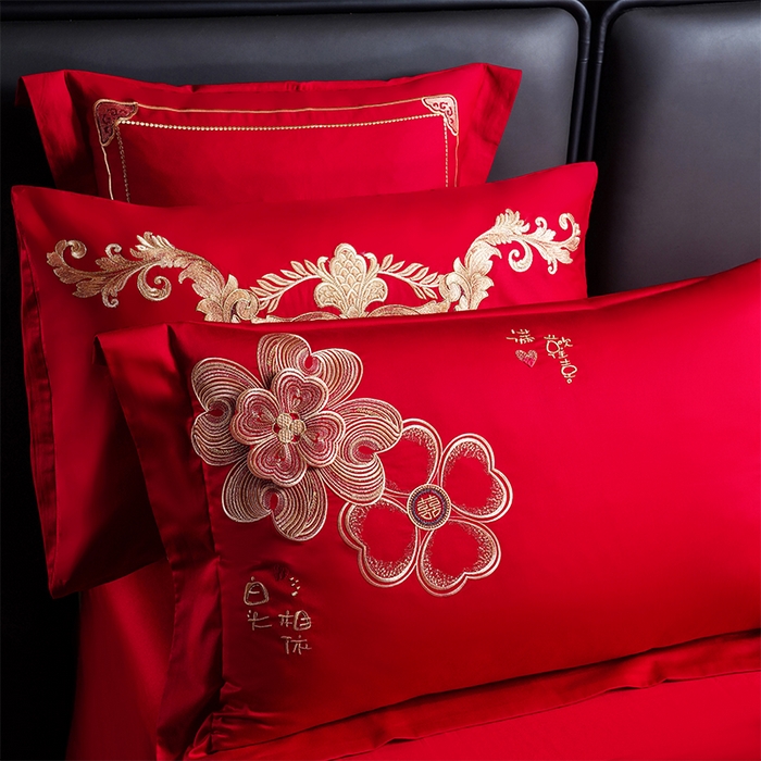 91家纺网 家纺一手货源 找家纺 用心 2025新款婚庆全棉刺绣四件套多件套系列花开浪漫金