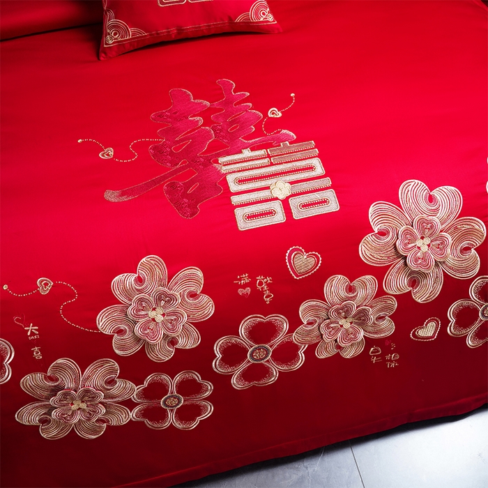 91家纺网 家纺一手货源 找家纺 用心 2025新款婚庆全棉刺绣四件套多件套系列花开浪漫金