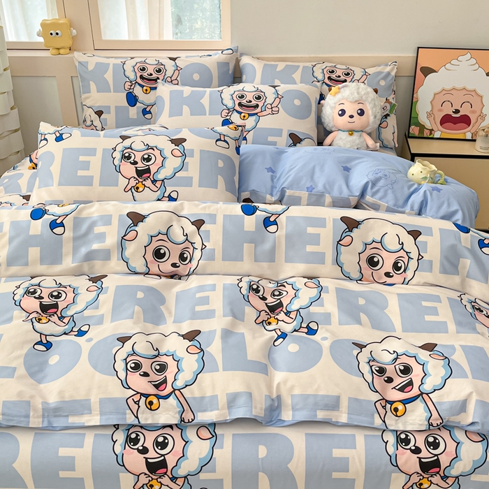 91家纺网 家纺一手货源 找家纺 金鑫汇家纺 2025新款喜羊羊与灰太狼全棉四件套 字母喜羊羊