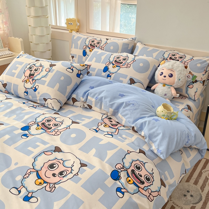 91家纺网 家纺一手货源 找家纺 金鑫汇家纺 2025新款喜羊羊与灰太狼全棉四件套 字母喜羊羊