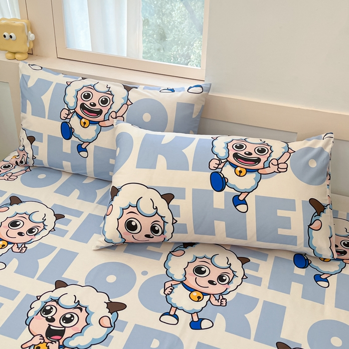 91家纺网 家纺一手货源 找家纺 金鑫汇家纺 2025新款喜羊羊与灰太狼全棉四件套 字母喜羊羊