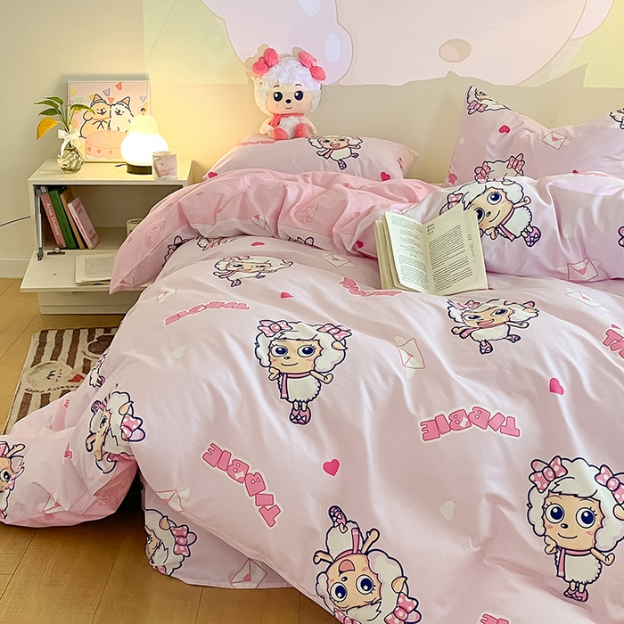 91家纺网 家纺一手货源 找家纺 金鑫汇家纺 2025新款喜羊羊与灰太狼全棉四件套 乖巧美羊羊