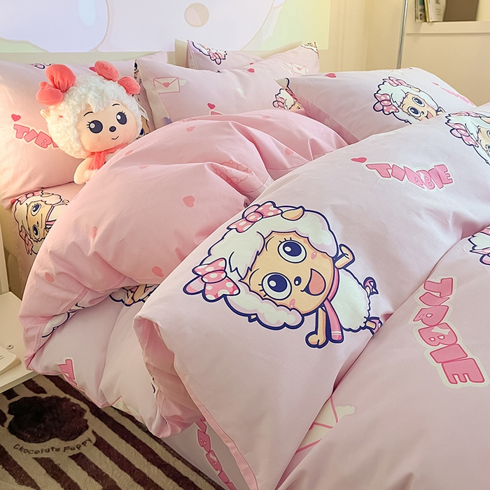 91家纺网 家纺一手货源 找家纺 金鑫汇家纺 2025新款喜羊羊与灰太狼全棉四件套 乖巧美羊羊