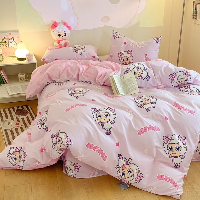 91家纺网 家纺一手货源 找家纺 金鑫汇家纺 2025新款喜羊羊与灰太狼全棉四件套 乖巧美羊羊