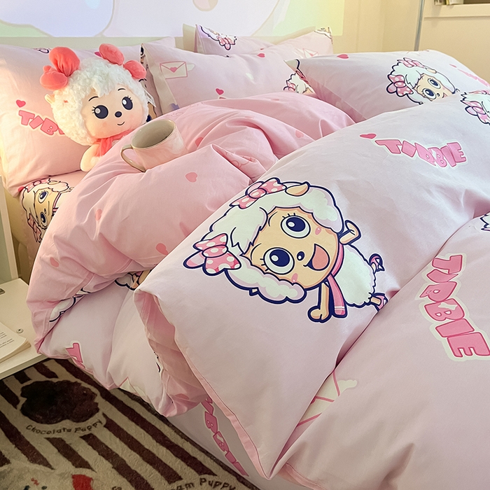 91家纺网 家纺一手货源 找家纺 金鑫汇家纺 2025新款喜羊羊与灰太狼全棉四件套 乖巧美羊羊