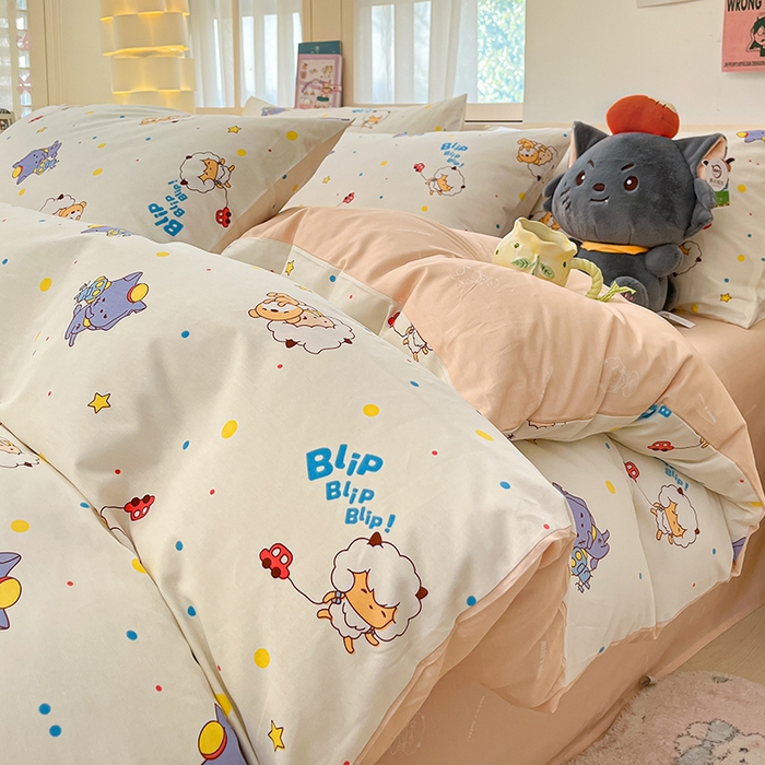 91家纺网 家纺一手货源 找家纺 金鑫汇家纺 2025新款喜羊羊与灰太狼全棉四件套 困困小狼羊