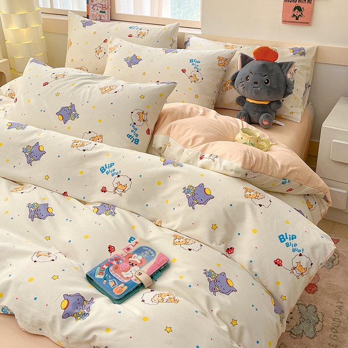 91家纺网 家纺一手货源 找家纺 金鑫汇家纺 2025新款喜羊羊与灰太狼全棉四件套 困困小狼羊