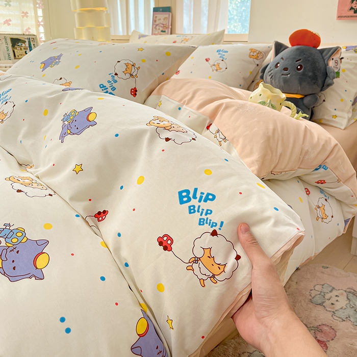 91家纺网 家纺一手货源 找家纺 金鑫汇家纺 2025新款喜羊羊与灰太狼全棉四件套 困困小狼羊