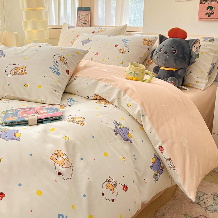 91家纺网 家纺一手货源 找家纺 金鑫汇家纺 2025新款喜羊羊与灰太狼全棉四件套 困困小狼羊