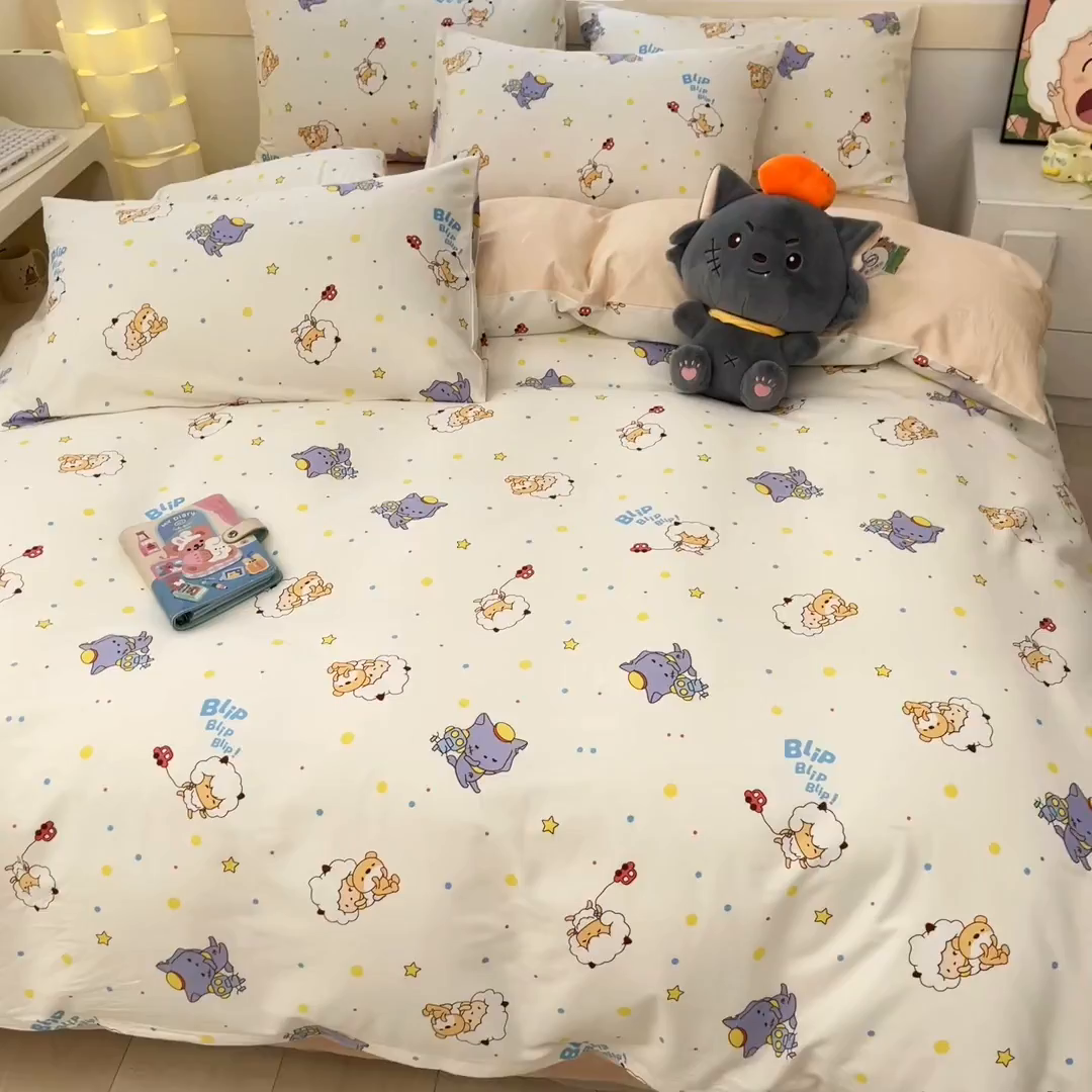 91家纺网 家纺一手货源 找家纺 金鑫汇家纺 2025新款喜羊羊与灰太狼全棉四件套 困困小狼羊