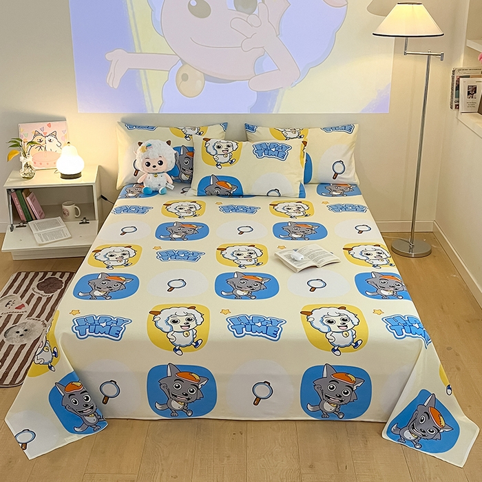 91家纺网 家纺一手货源 找家纺 金鑫汇家纺 2025新款喜羊羊与灰太狼全棉四件套 狼羊童话梦