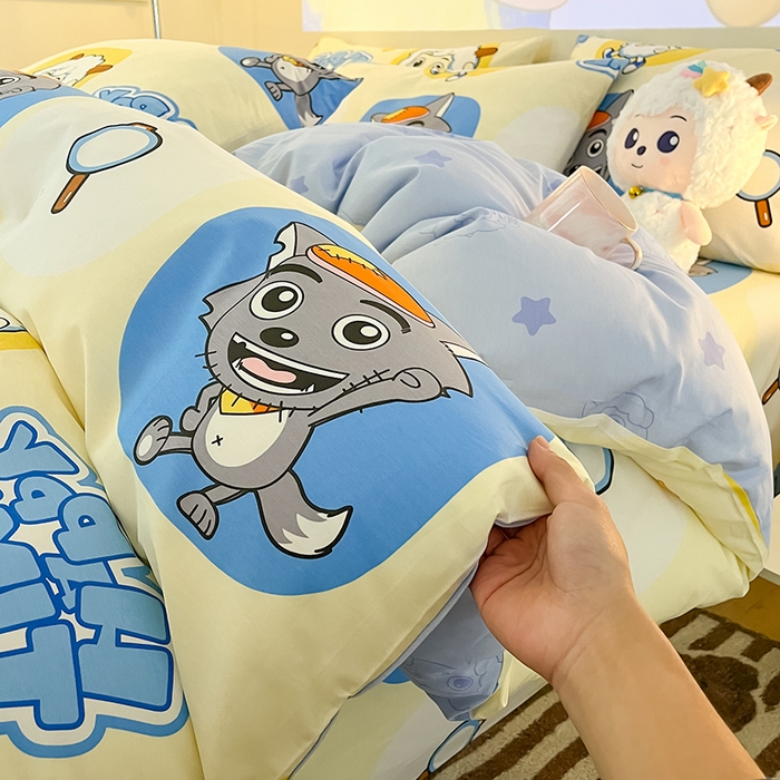 91家纺网 家纺一手货源 找家纺 金鑫汇家纺 2025新款喜羊羊与灰太狼全棉四件套 狼羊童话梦