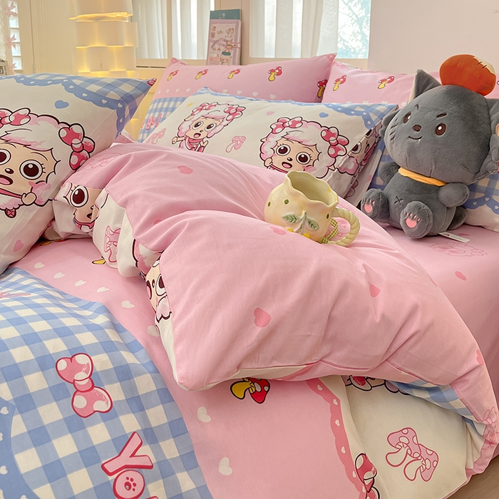 91家纺网 家纺一手货源 找家纺 金鑫汇家纺 2025新款喜羊羊与灰太狼全棉四件套 甜宅美羊羊