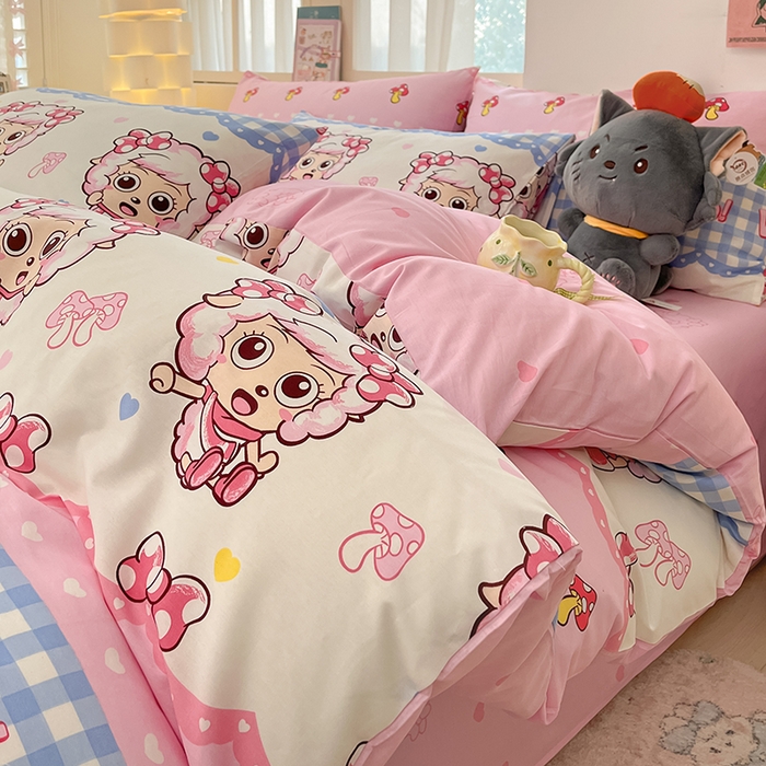 91家纺网 家纺一手货源 找家纺 金鑫汇家纺 2025新款喜羊羊与灰太狼全棉四件套 甜宅美羊羊