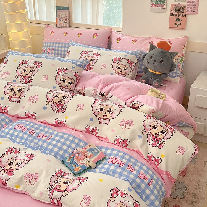 91家纺网 家纺一手货源 找家纺 金鑫汇家纺 2025新款喜羊羊与灰太狼全棉四件套 甜宅美羊羊