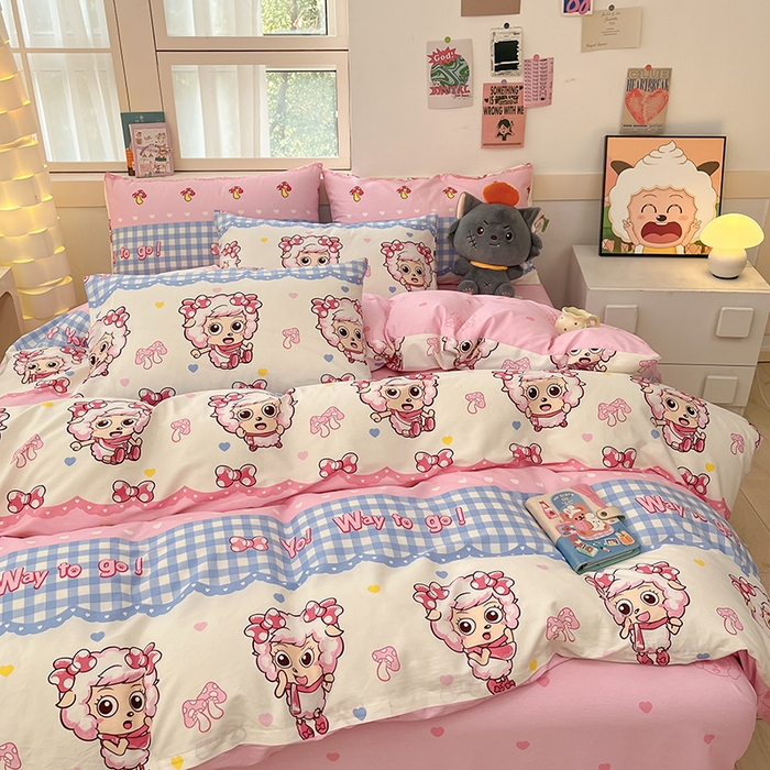 91家纺网 家纺一手货源 找家纺 金鑫汇家纺 2025新款喜羊羊与灰太狼全棉四件套 甜宅美羊羊