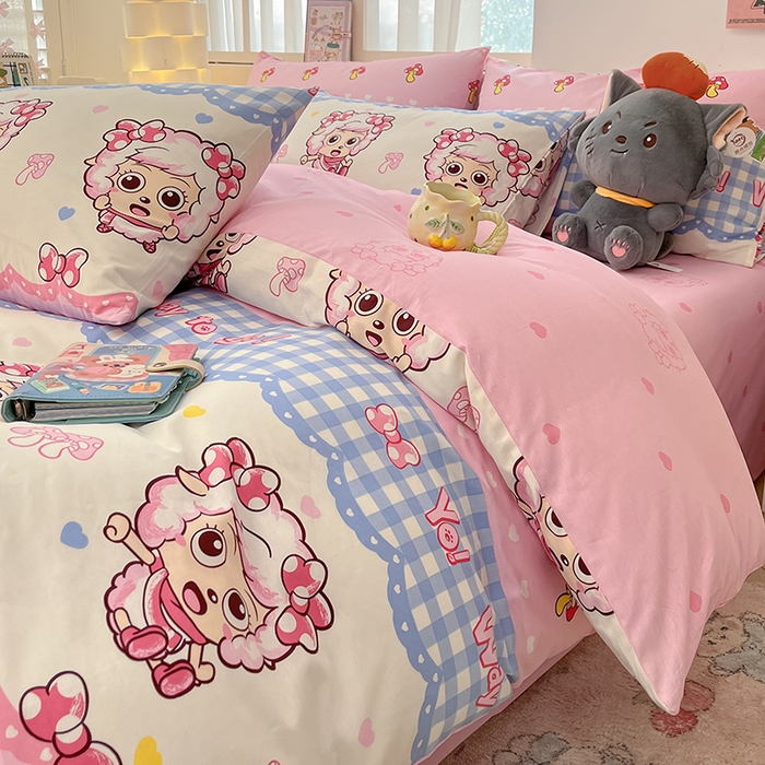 91家纺网 家纺一手货源 找家纺 金鑫汇家纺 2025新款喜羊羊与灰太狼全棉四件套 甜宅美羊羊